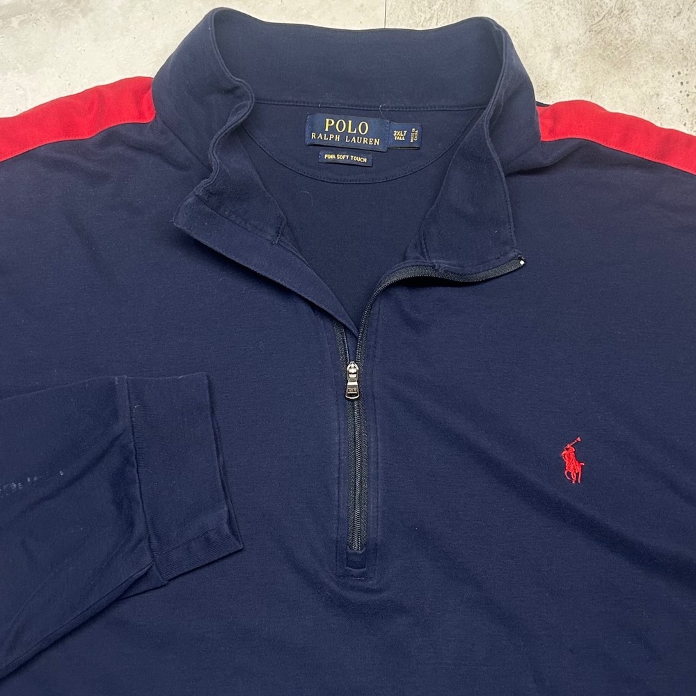 Polo Ralph Lauren Quarter Zip Navy Blue Mens 3XLT Pima Soft Touch Pullover Sport